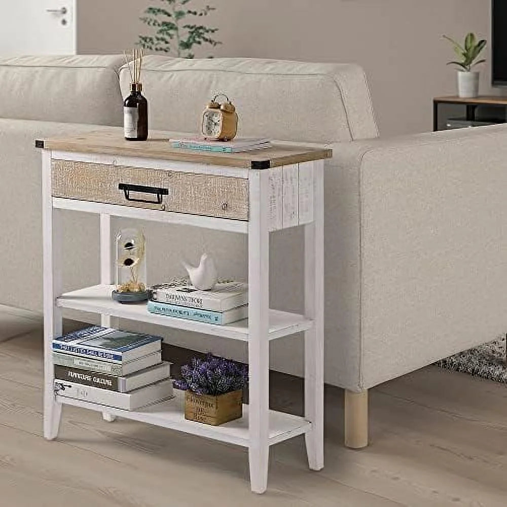 Farmhouse Console Table with Drawer 3-Tier Rustic Entryway Table B721197