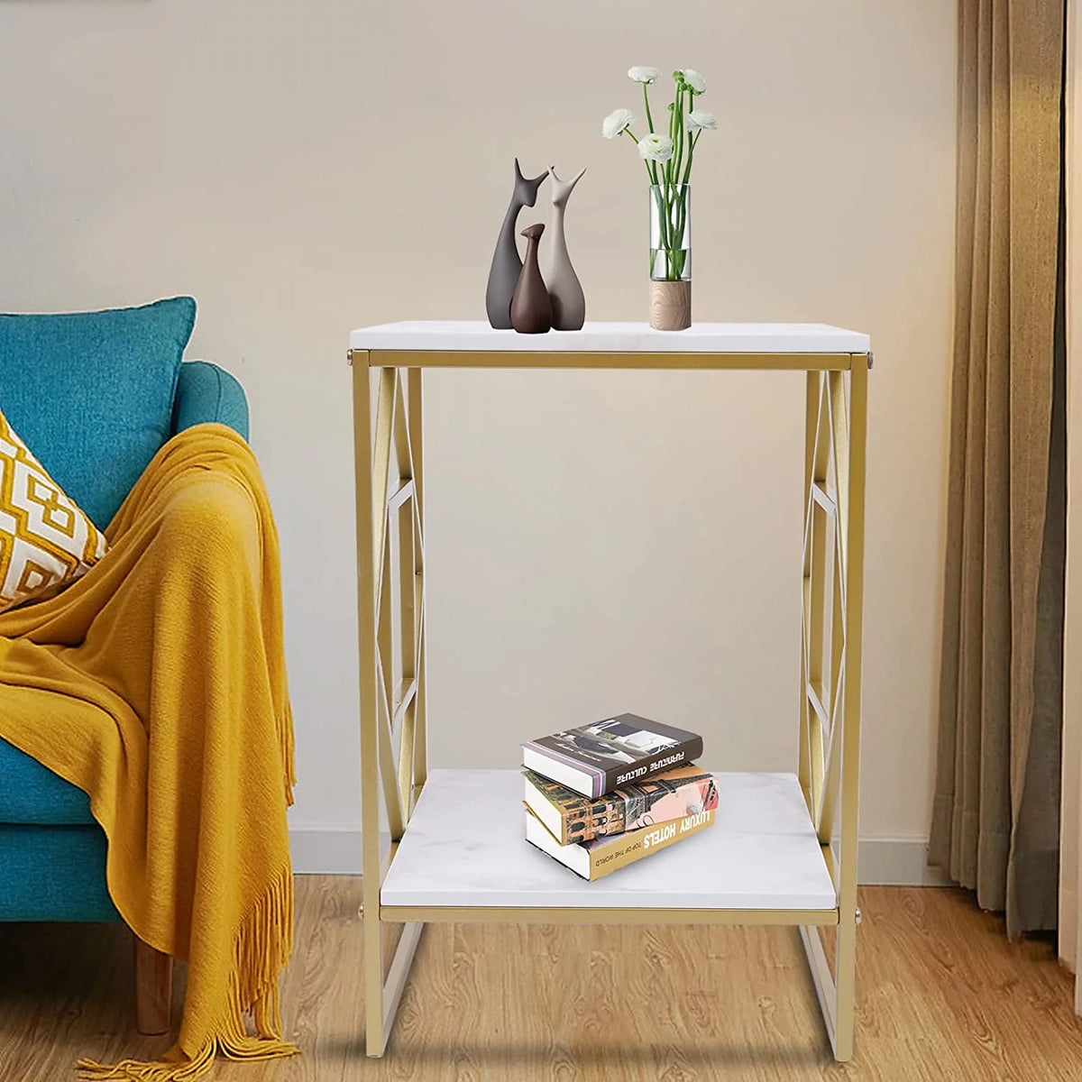 2-Tier Metal Nightstands with Storage Shelf M943576