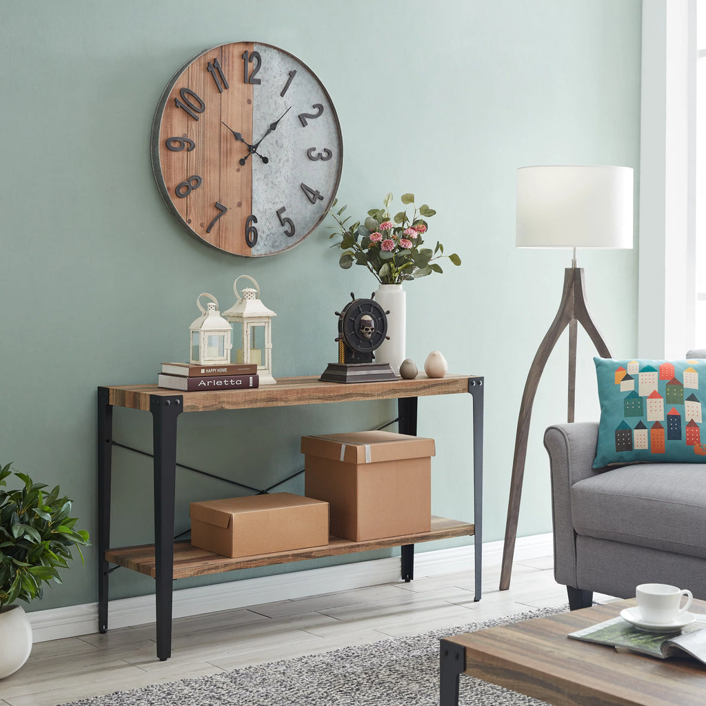 Industrial Console Table with Metal Legs and Distressed Wood Finish T734