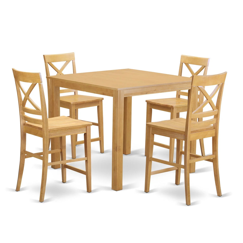 Oak 5 Piece Square Counter Height Pub Set O543