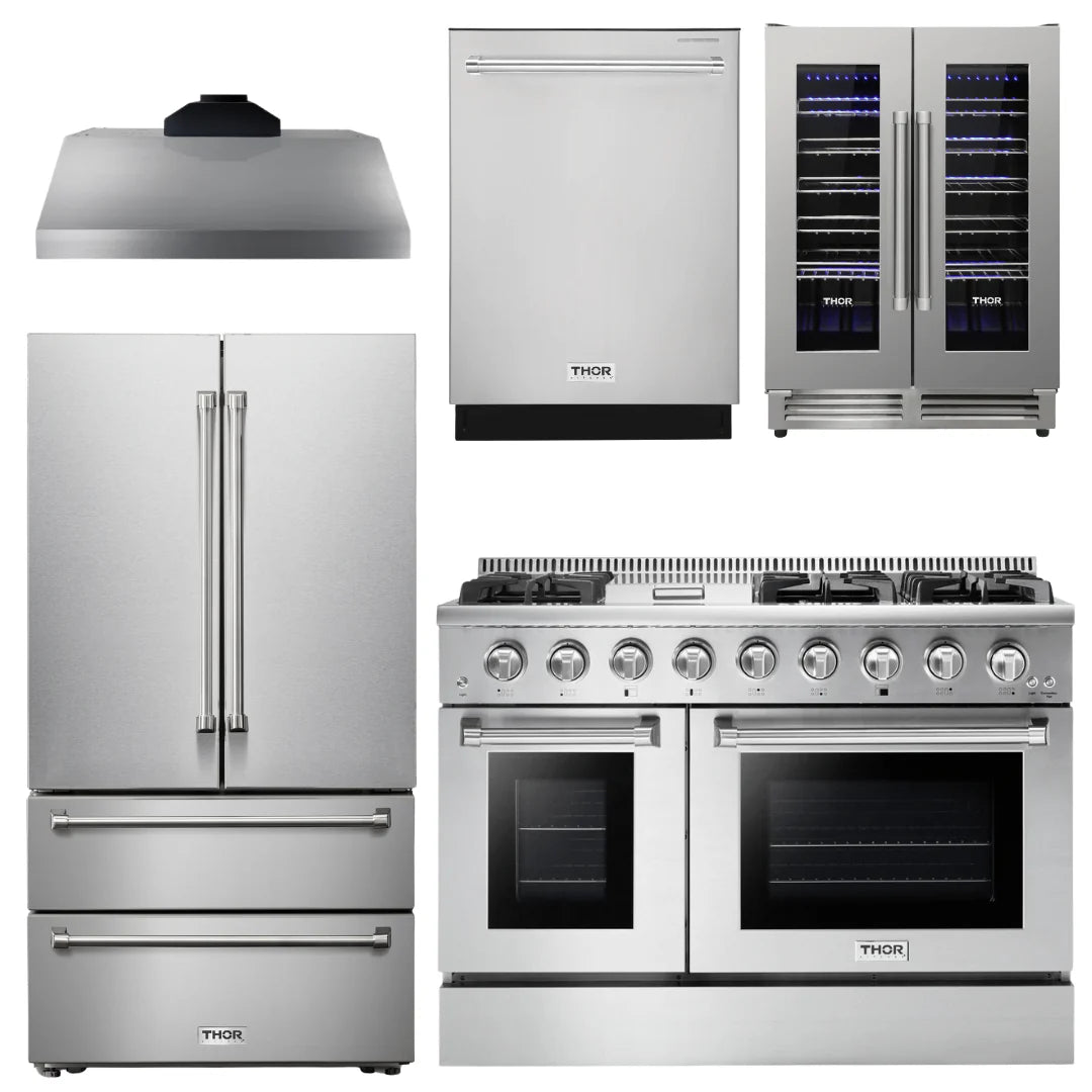 48 In. Propane Gas Range, Range Hood, Refrigerator, Dishwasher, Wine Cooler O2116