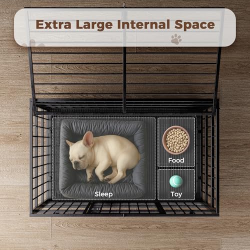 48" 38" Dog Crates with 4 Lockable Wheels, Removable Door and Tray H502723