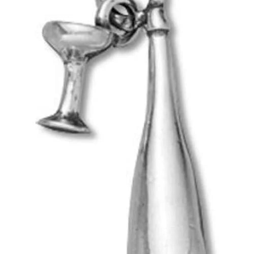 Sterling Silver 3D Moveable Champagne Bottle With Glass Charm A9199