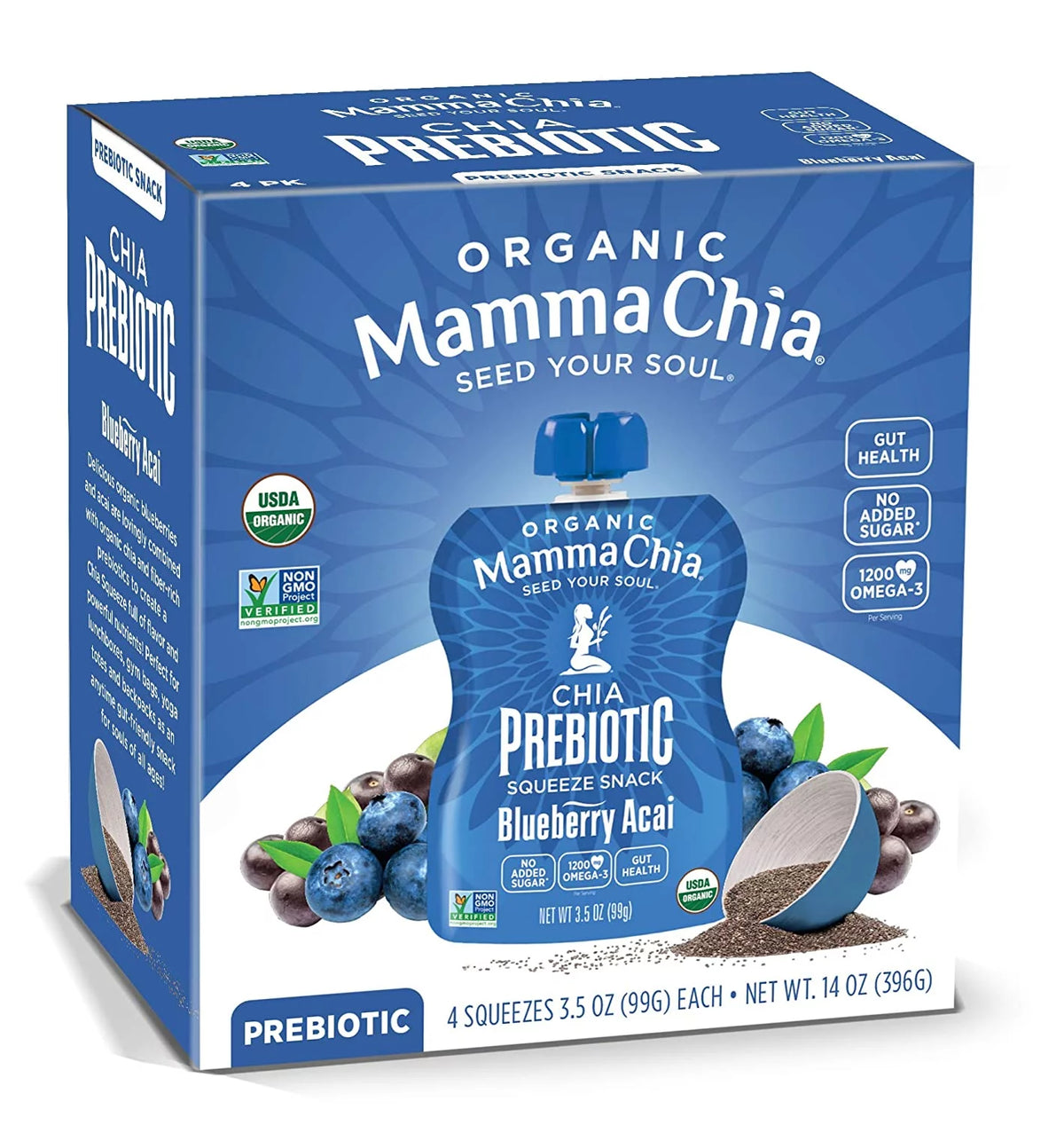 Organic Chia Prebiotic Squeeze Blueberry Acai 3.5 oz Pack of 2 E673155