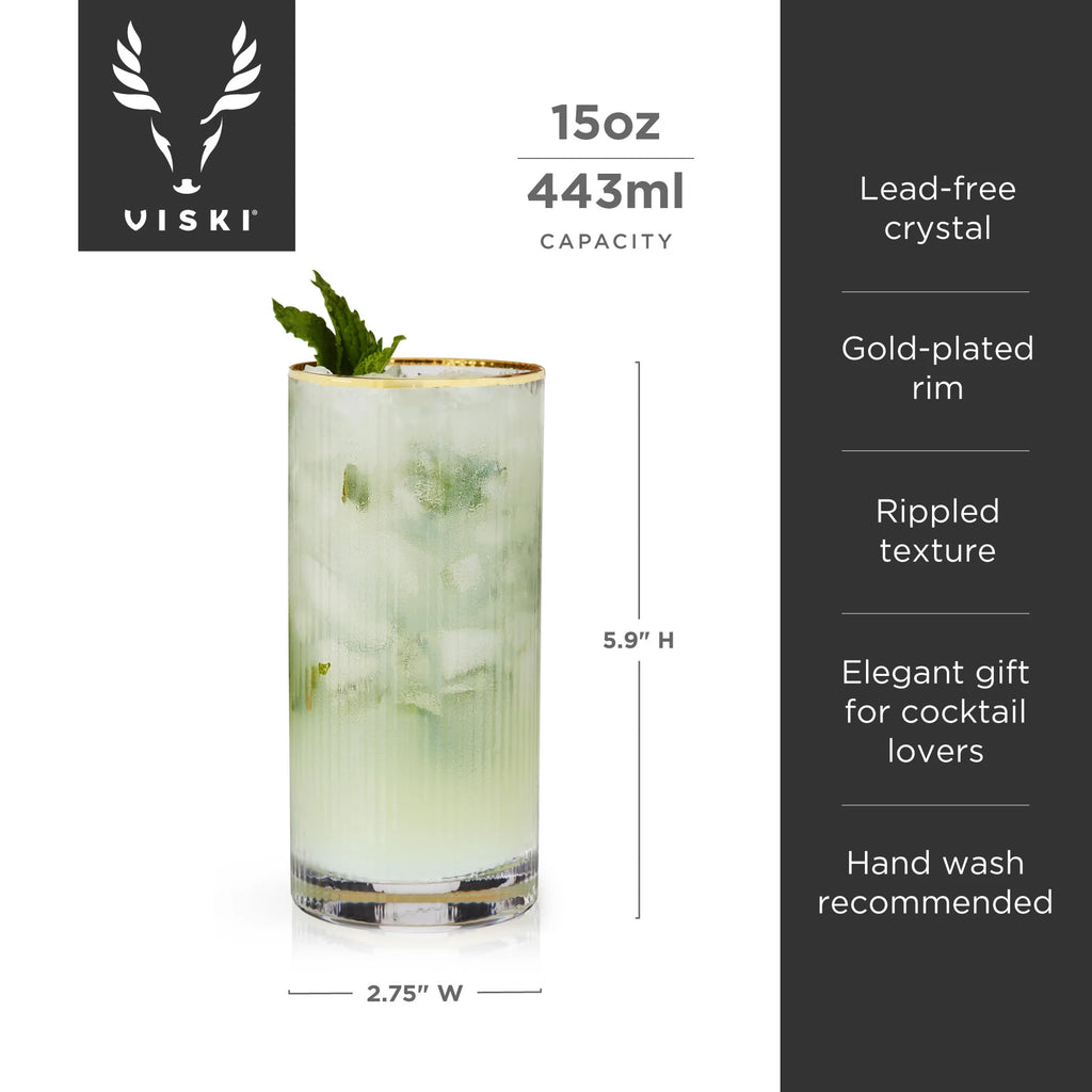 Set of 2 15oz Gold Rimmed Highball Glasses M939316