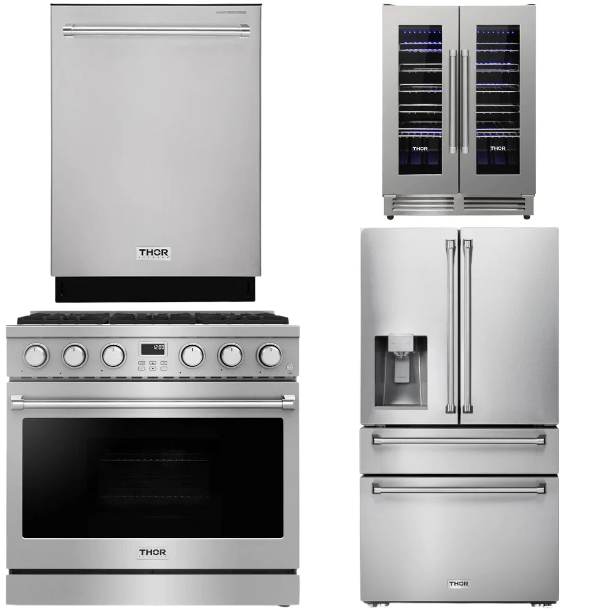 36 Gas Range, Refrigerator, Dishwasher and Wine Cooler T863