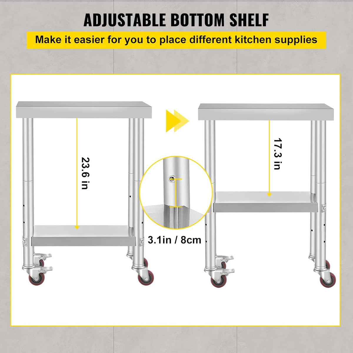 Stainless Steel Work Table with Wheels 24 x 12 x 32 Inch M221912