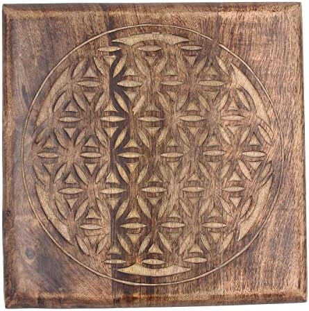Solid Mango Wood Carved Puja Altar Meditation Table B6873