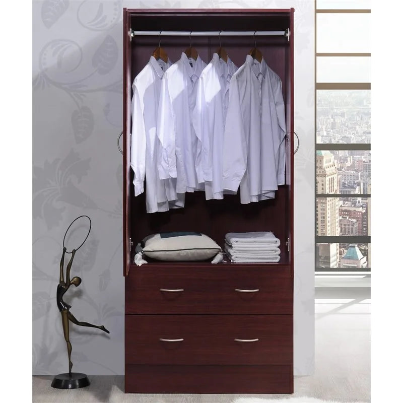 2 Piece Bedroom Set with Captain Bed and 2 Door Armoire in Mahogany M917