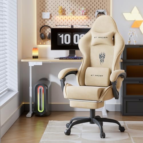 Green Velvet Ergonomic Gaming Chair with Footrest and Massage Lumbar Cushion G29326