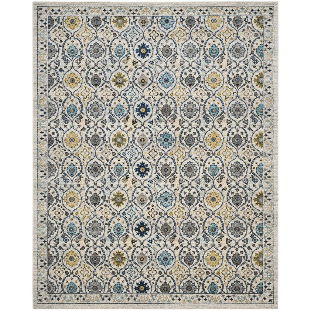 Ivory Blue Floral Geometric Area Rug 8' x 10' A887