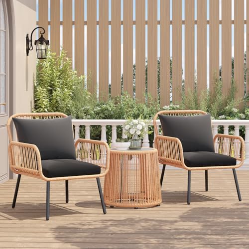3 Pieces Patio Bistro Set with Round Glass Table Y6759
