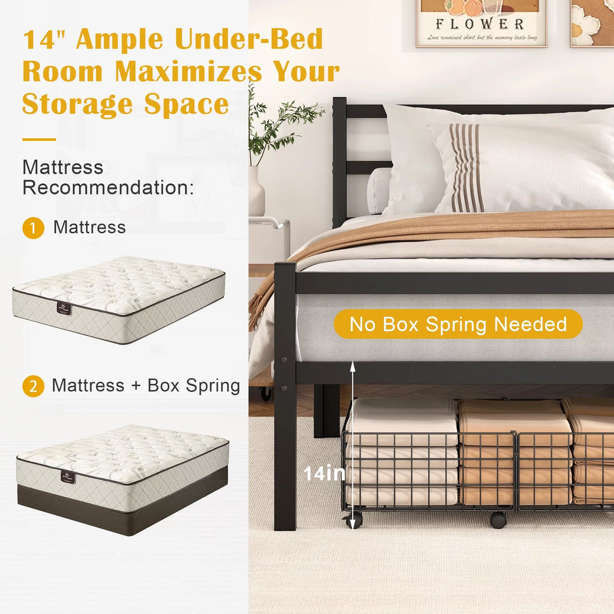 Queen Size Metal Platform Bed Frame with Headboard and Footboard H859