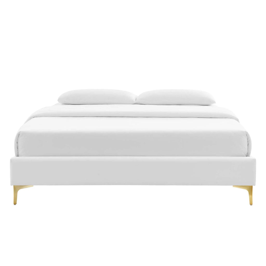 King Size White Velvet Platform Bed Frame I8166