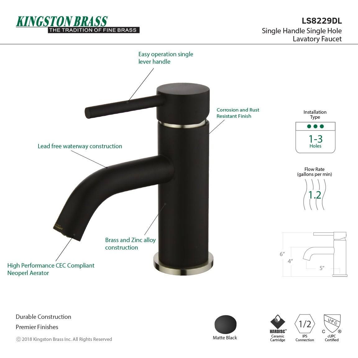 1.2 GPM Single Hole Bathroom Faucet Polished Nickel G880404