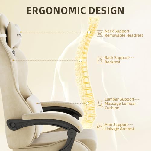 Green Velvet Ergonomic Gaming Chair with Footrest and Massage Lumbar Cushion G29326