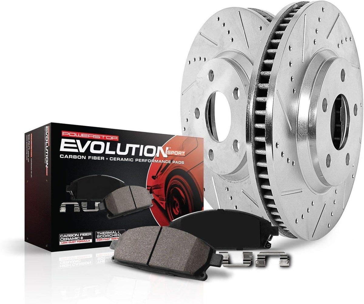 Front Carbon Fiber Brake Pads with Drilled & Slotted Brake Rotors Kit R119