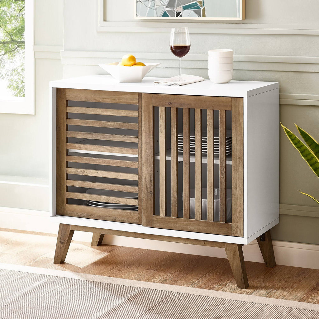 36x22 Two Shelf Laminate and Metal Accent Cabinet White with Rustic Oak P385