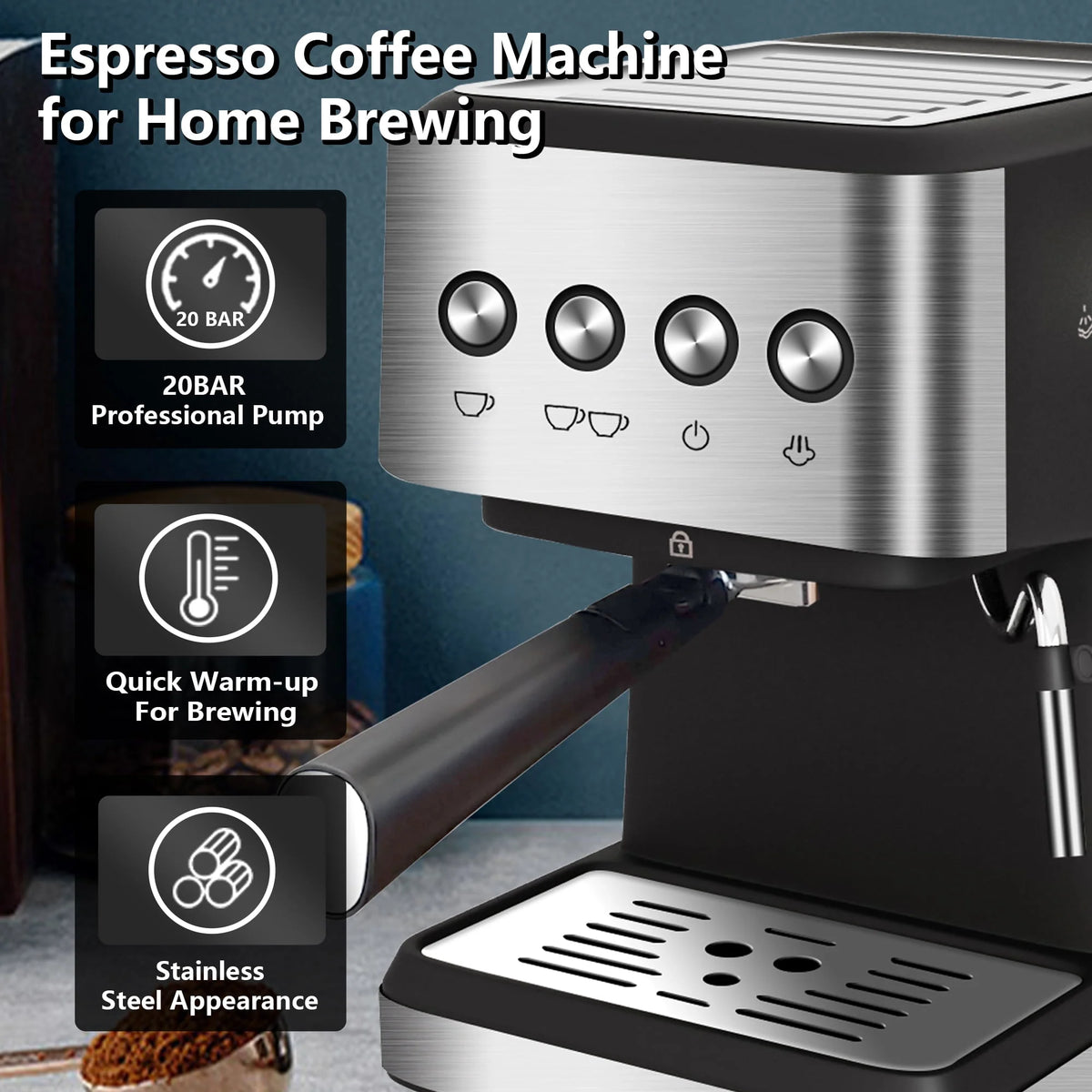 20 Bar Stainless Steel Espresso Machine with Milk Frother U603235