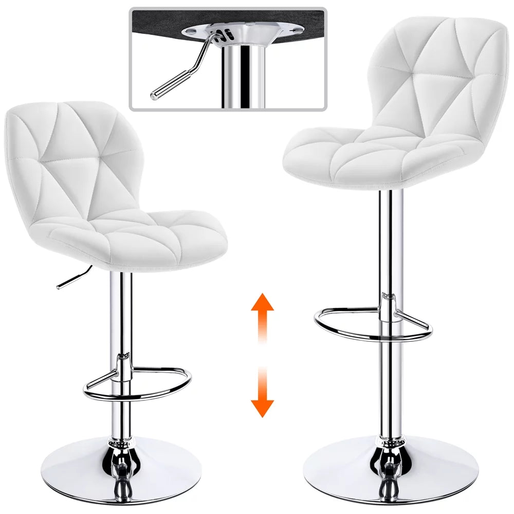 Adjustable White PU Leather Swivel Bar Stools with Backrest W72969