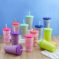 25 oz. Color-Changing Tumbler 12-Pack Set Plastic with Lids and Straws W869
