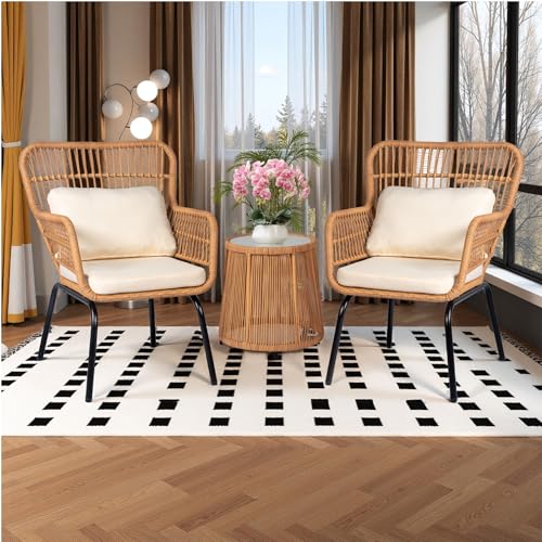 3 Piece Beige Wicker Patio Bistro Set P840180