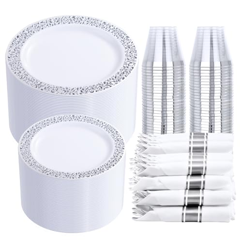 350 Pieces Gold Glitter Disposable Dinnerware Set D764