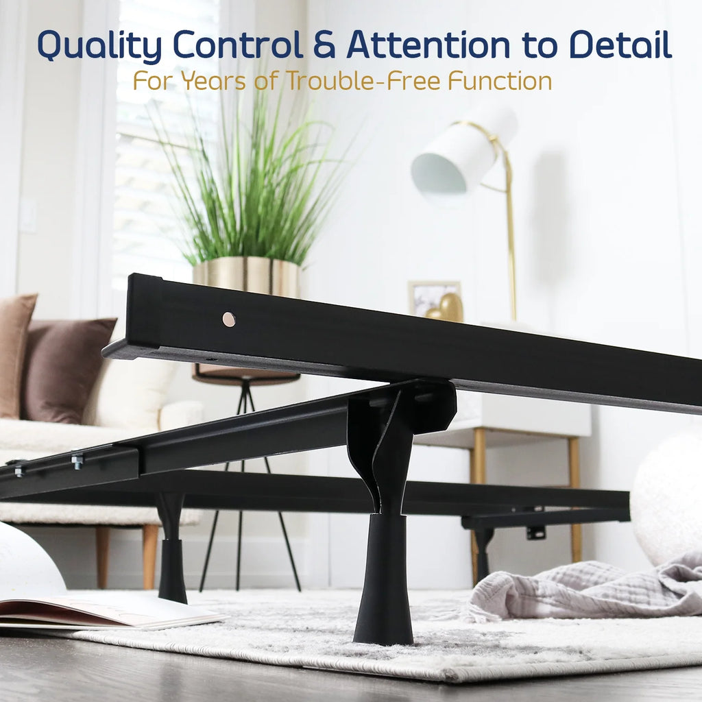 Adjustable Metal Bed Frame with Center Support, Twin to Queen, Black D65499