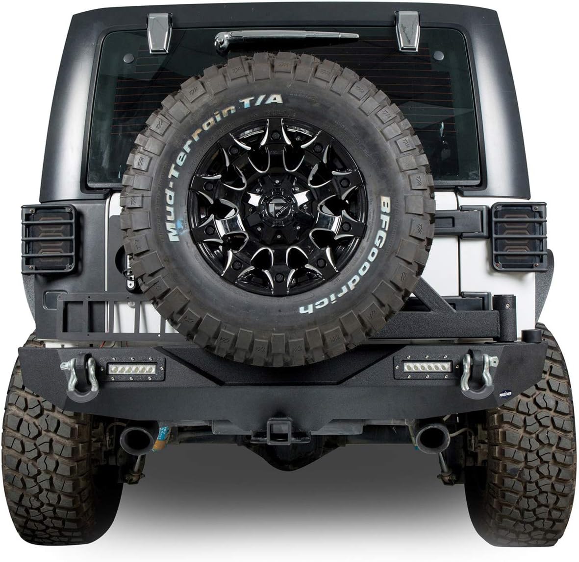 Front and Rear Bumpers with Tire Carrier & LED Light Bar & Hitch Receiver N52559