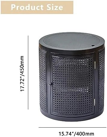 Black 3 Tier Rattan Round Coffee Table with Door U186