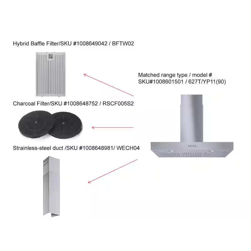 36 in. 350CFM Convertible T-Shape Wall Mount Range Hood in Stainless Steel with Charcoal Filters and LED Lighting F865024