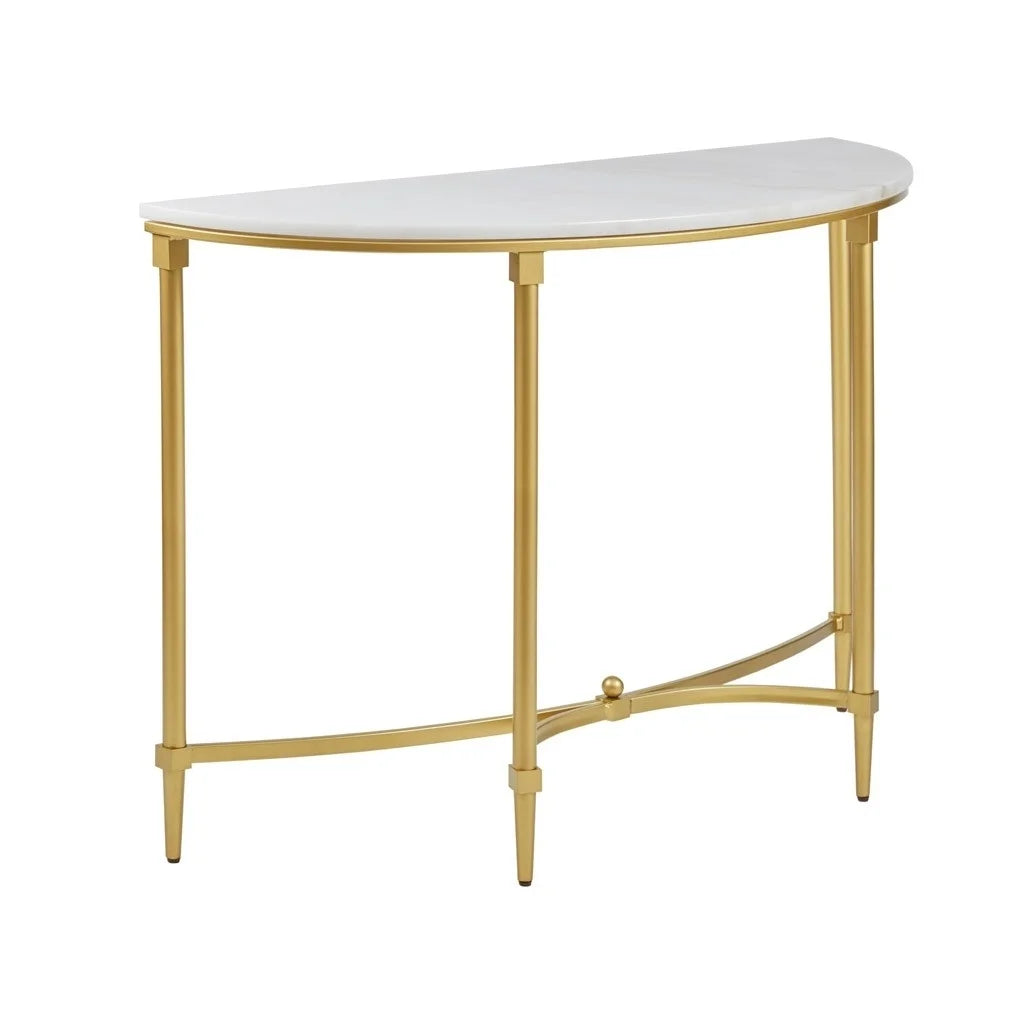 Round White Marble and Gold Metal Console Table T795203