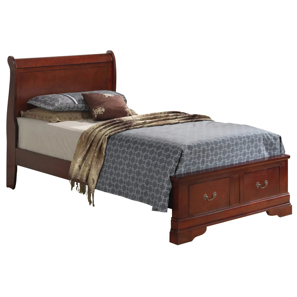 Cherry Twin Size Storage Sleigh Bed I351