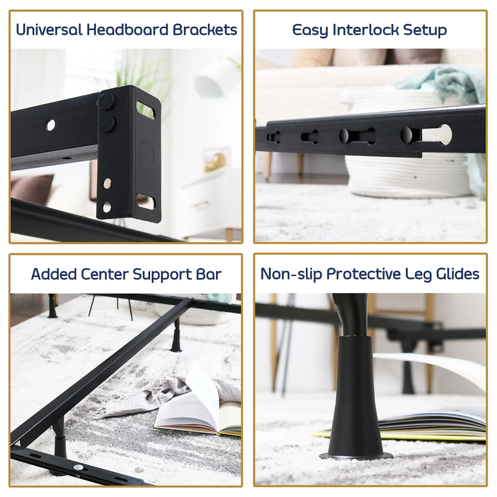 Adjustable Metal Bed Frame with Center Support, Twin to Queen, Black D65499