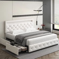 King LED Bed Frame with 4 Storage Drawer White Y47902