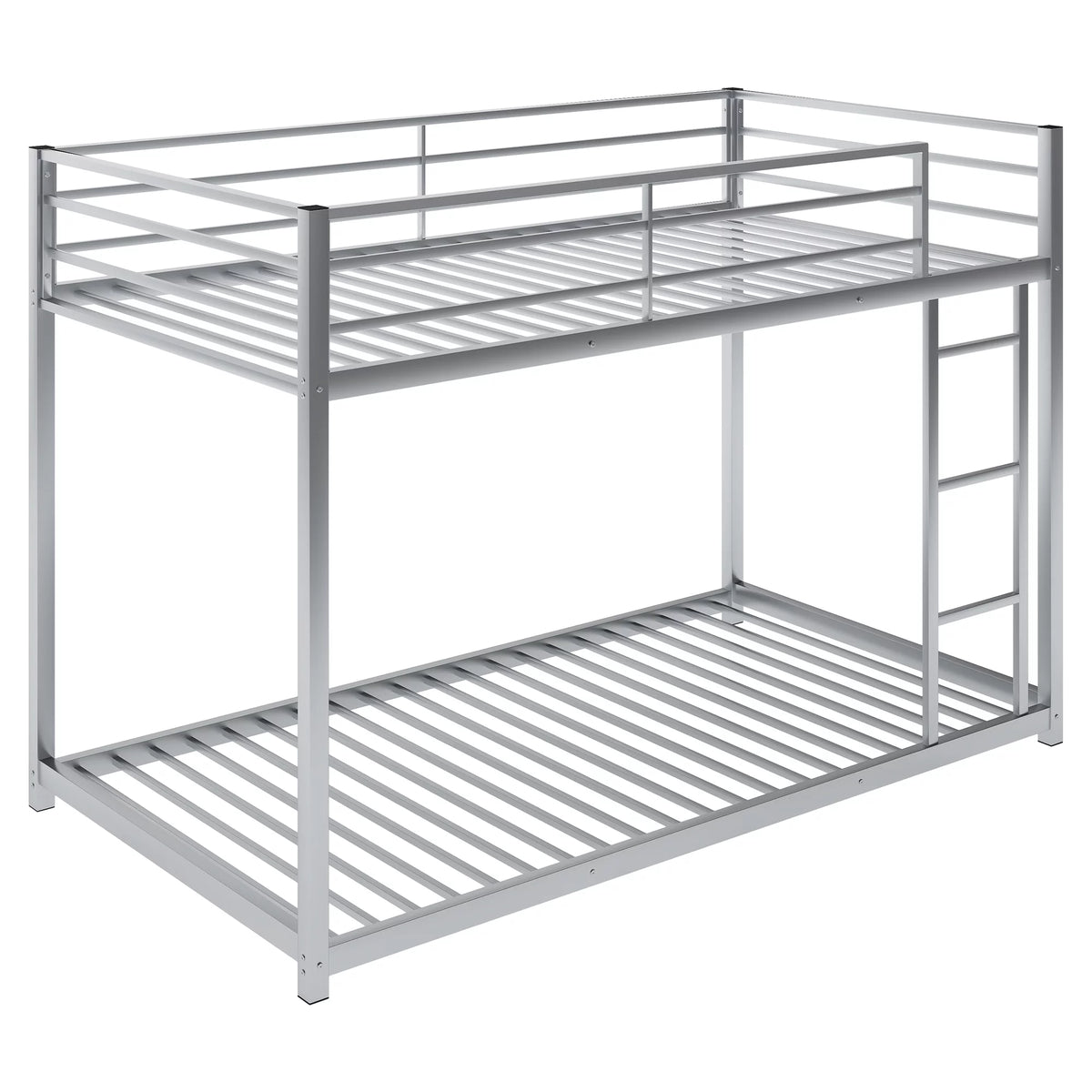 Metal Twin over Twin Low Bunk Bed with Ladder and Safety Guardrails H62058