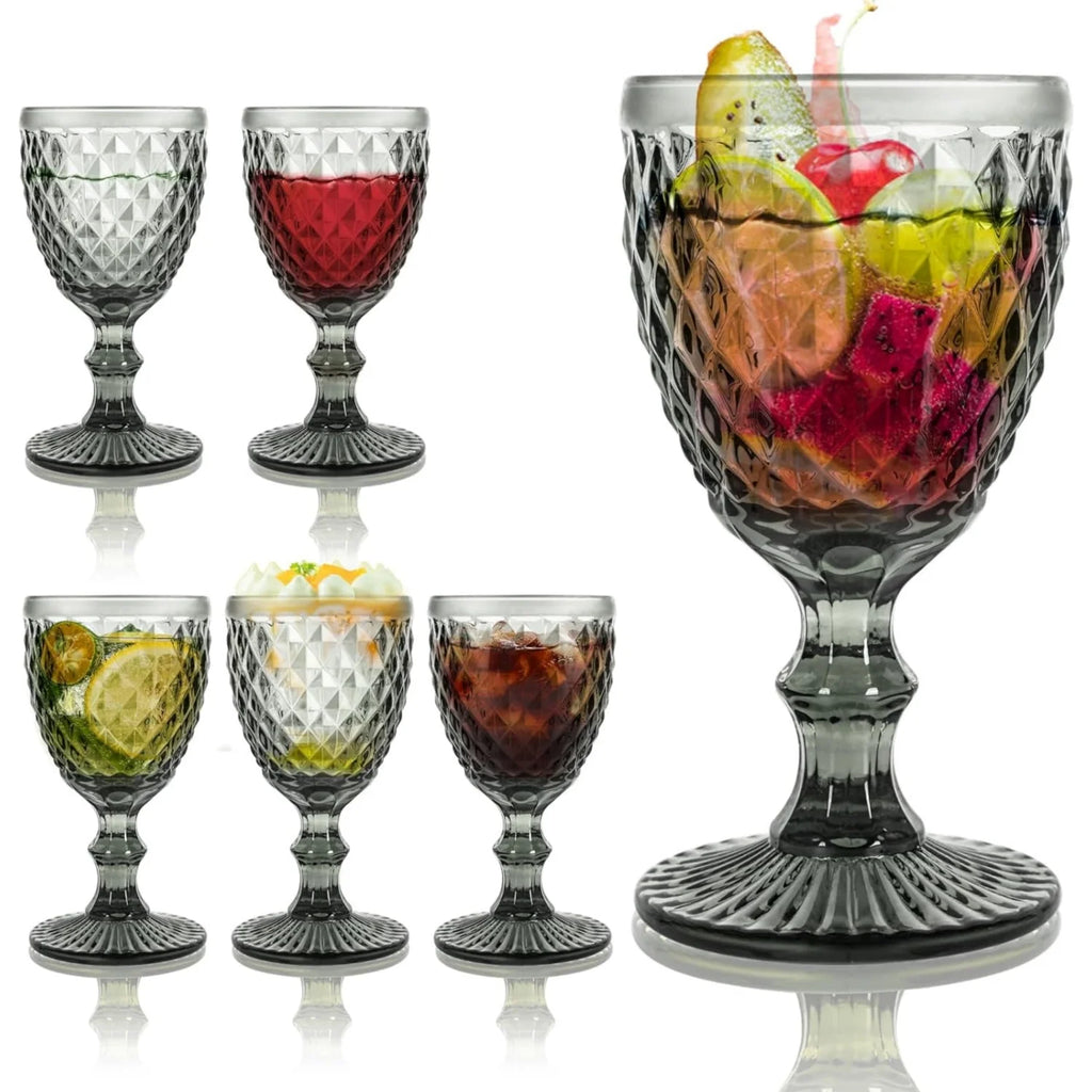 Smoke Gray Diamond Pattern Wine Glass Set of 6 U737642