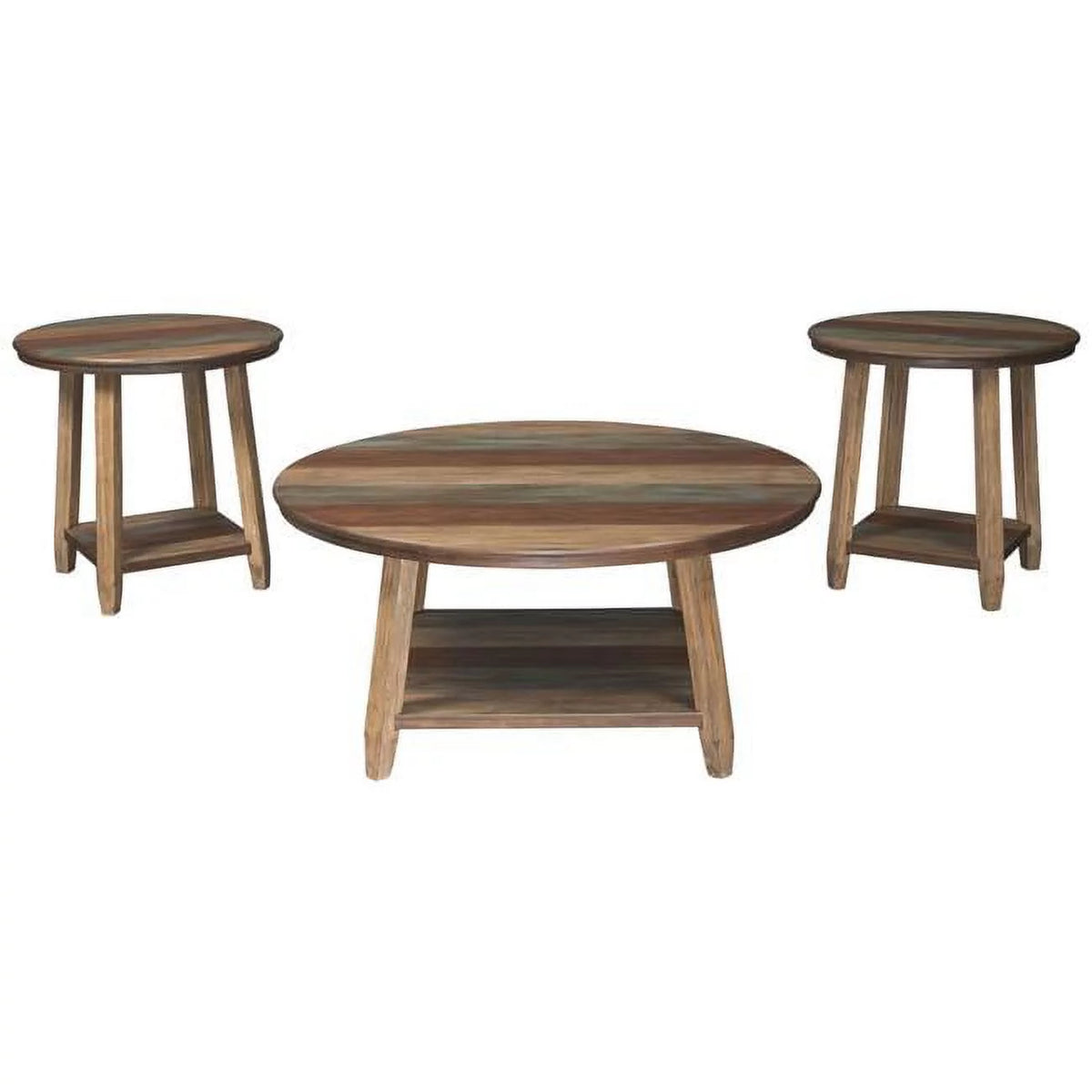 Round Cocktail & 2 End Tables Set of 3 Brown I39982
