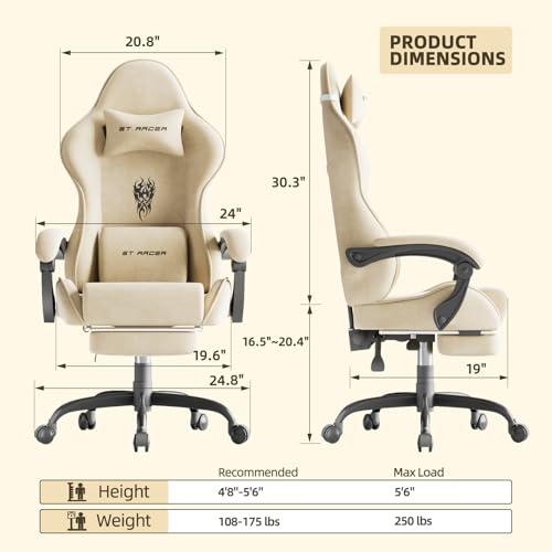 Green Velvet Ergonomic Gaming Chair with Footrest and Massage Lumbar Cushion G29326