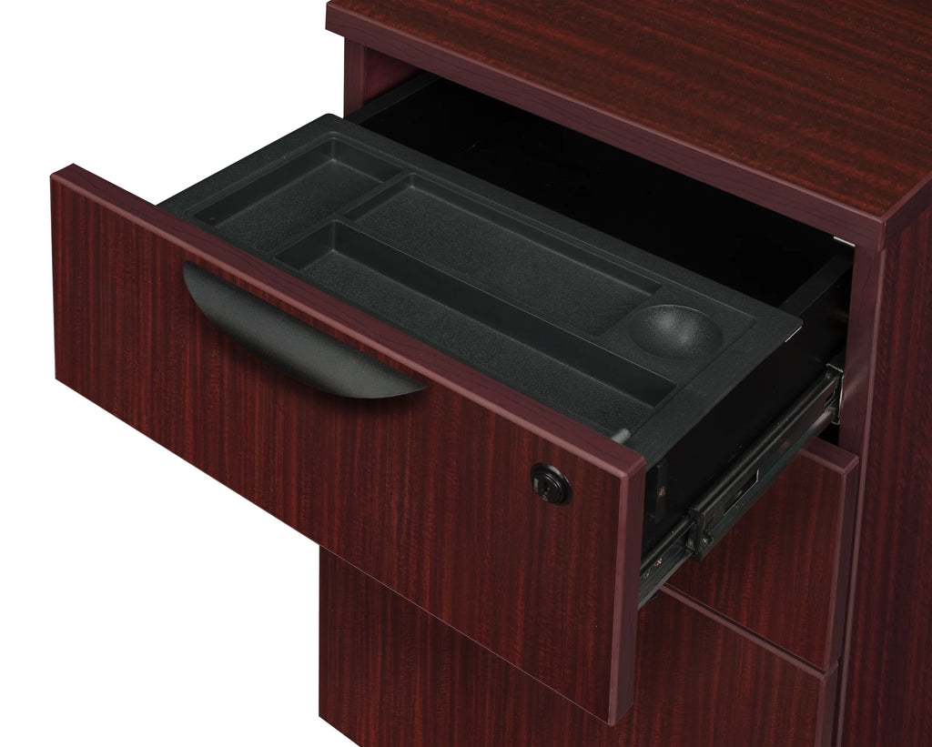 Double Full Pedestal Reception Desk with White Transaction Top Mahogany H716254