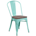 Mint Green Metal Stackable Chair with Wood Seat C4235