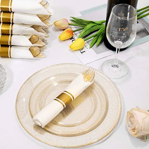 350 Pieces Gold Glitter Disposable Dinnerware Set D764