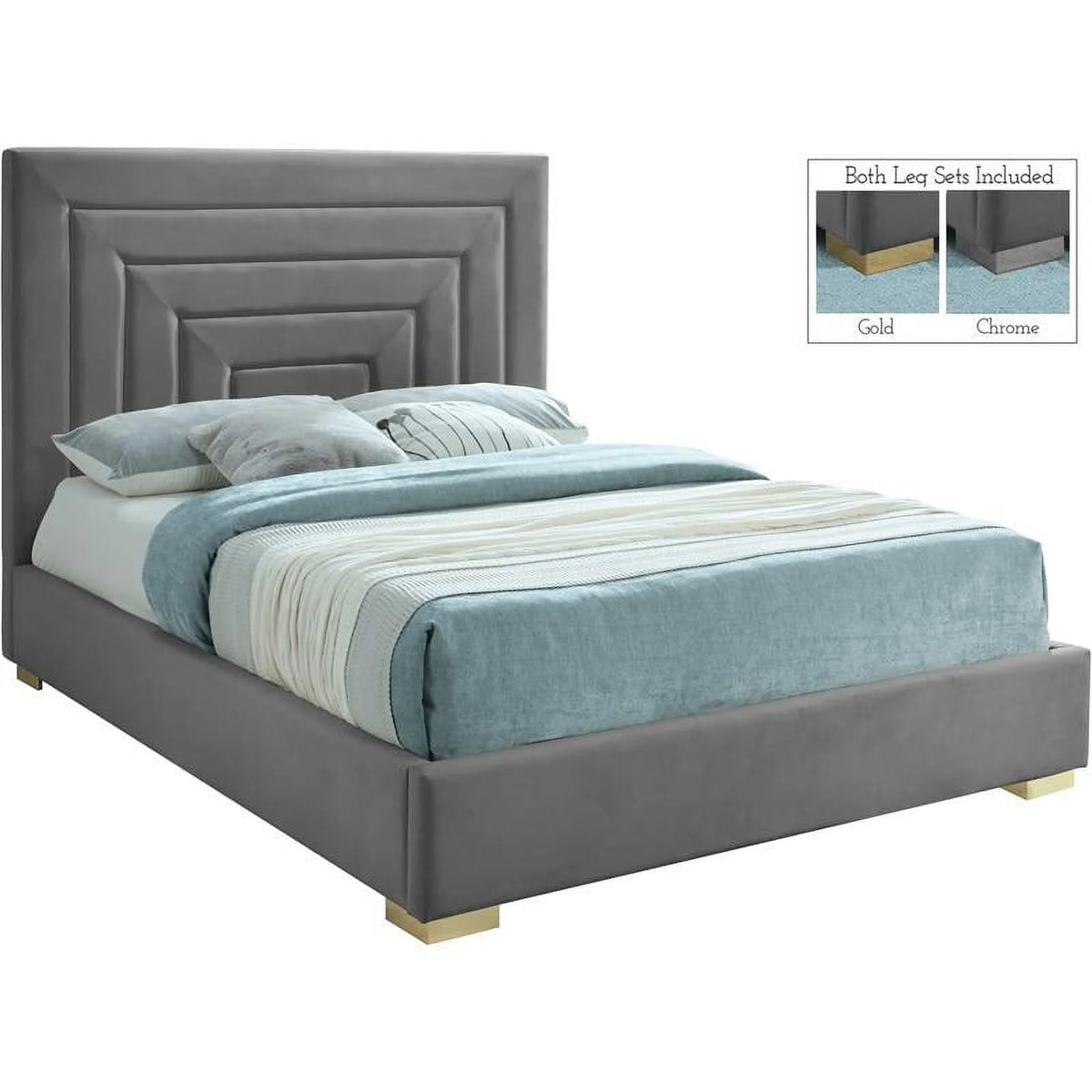 Gray Velvet Queen Bed L5134