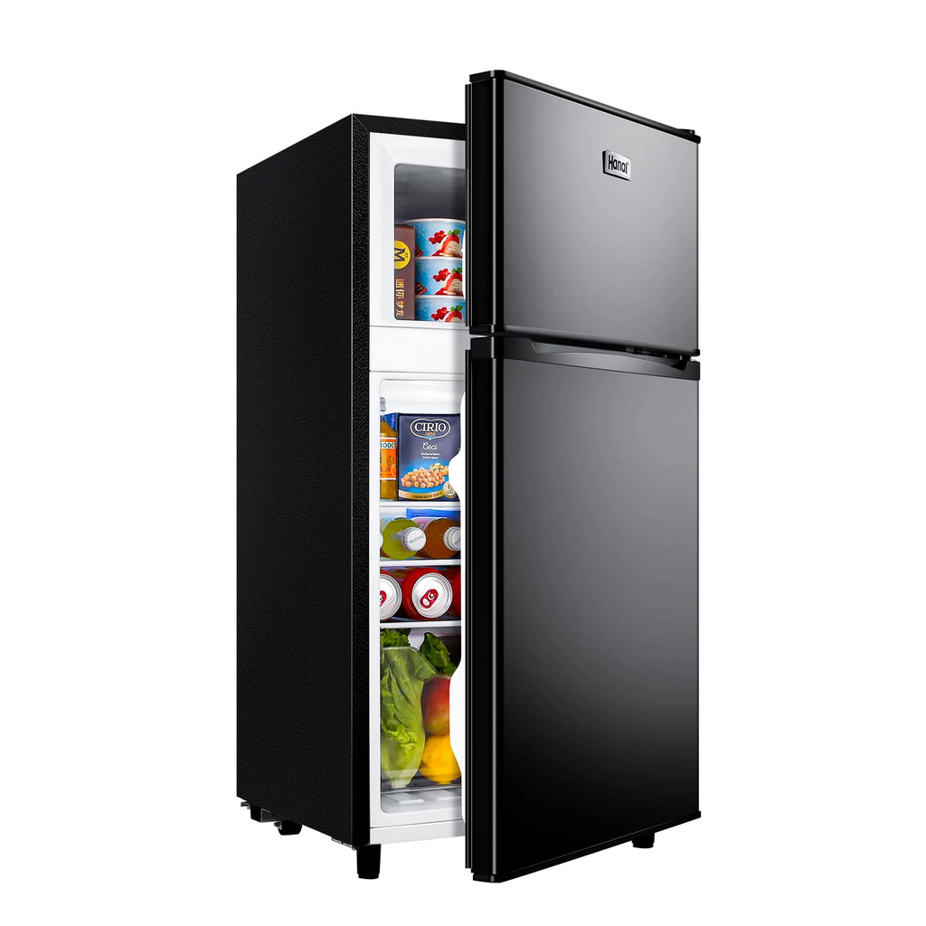 3.5 Cu ft Two Door Mini Fridge with Freezer, Black N77599