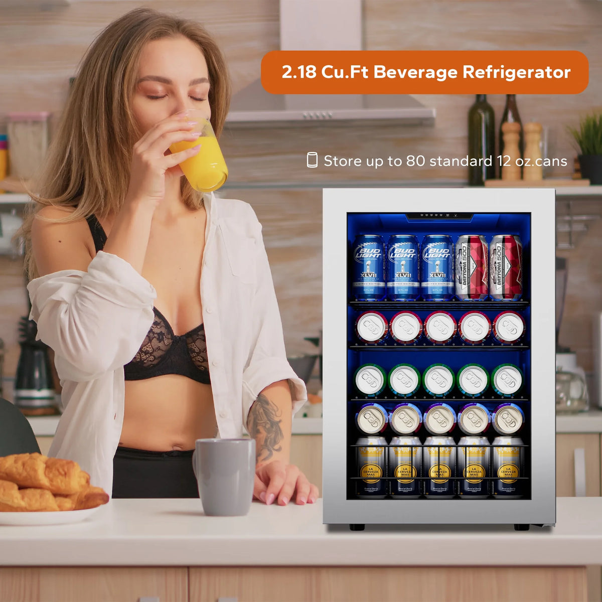 77 Can Freestanding Beverage Refrigerator with Glass Door E371044