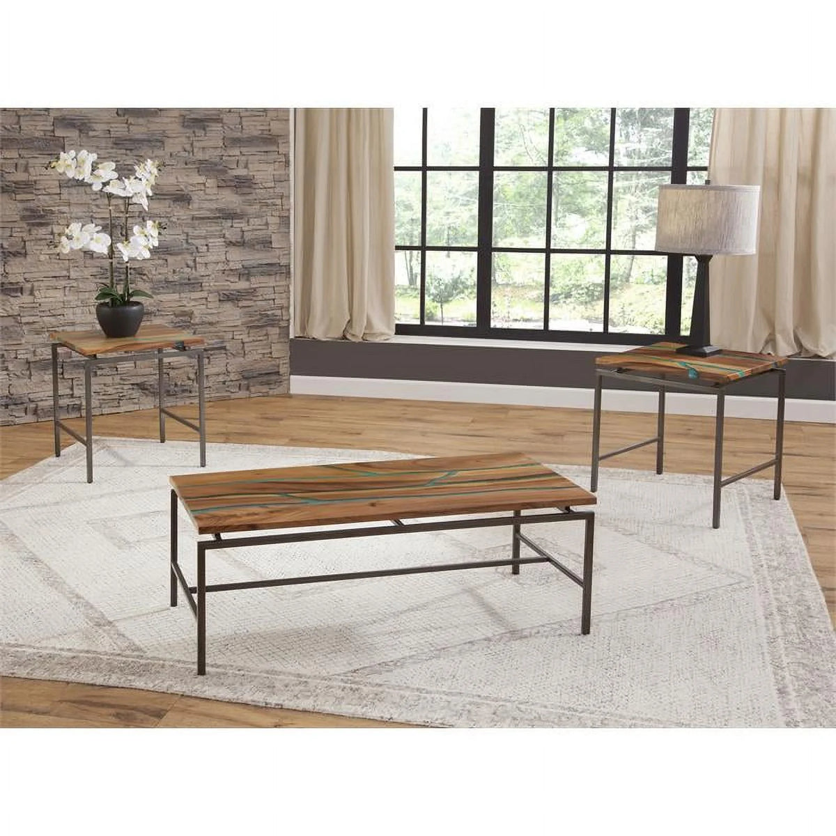 Natural Wood and Emerald Green Inlay End Table T4078