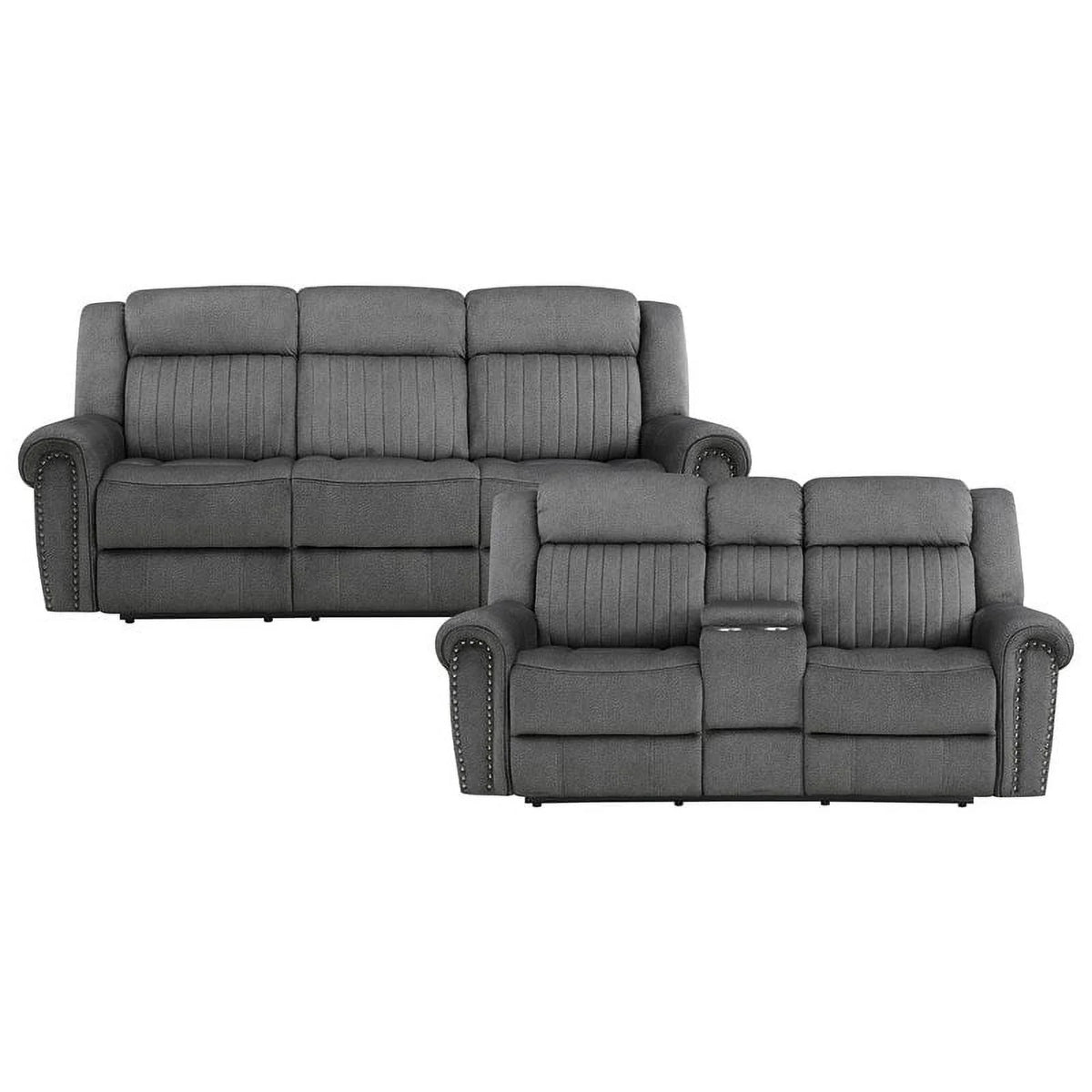 Charcoal Wood Microfiber Double Reclining Sofa F71421