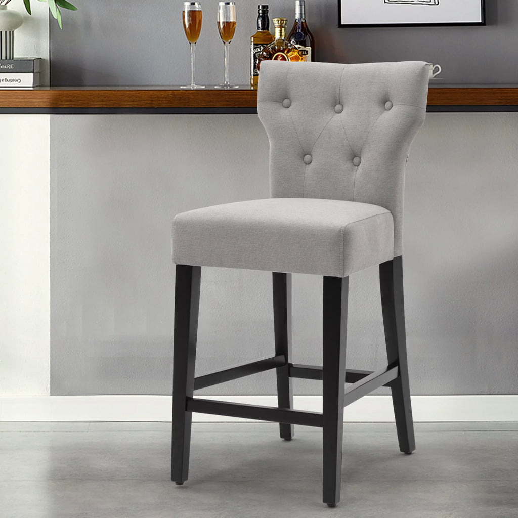 Gray Set of 2 Wood and Fabric Bar Stool S7612