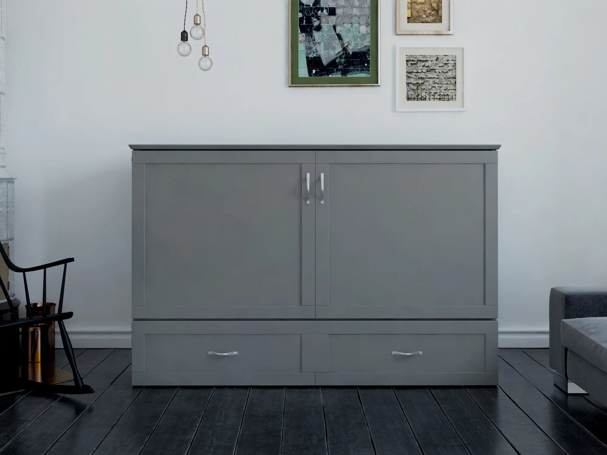 Queen Solid Wood Murphy Bed Chest with Mattress Y289