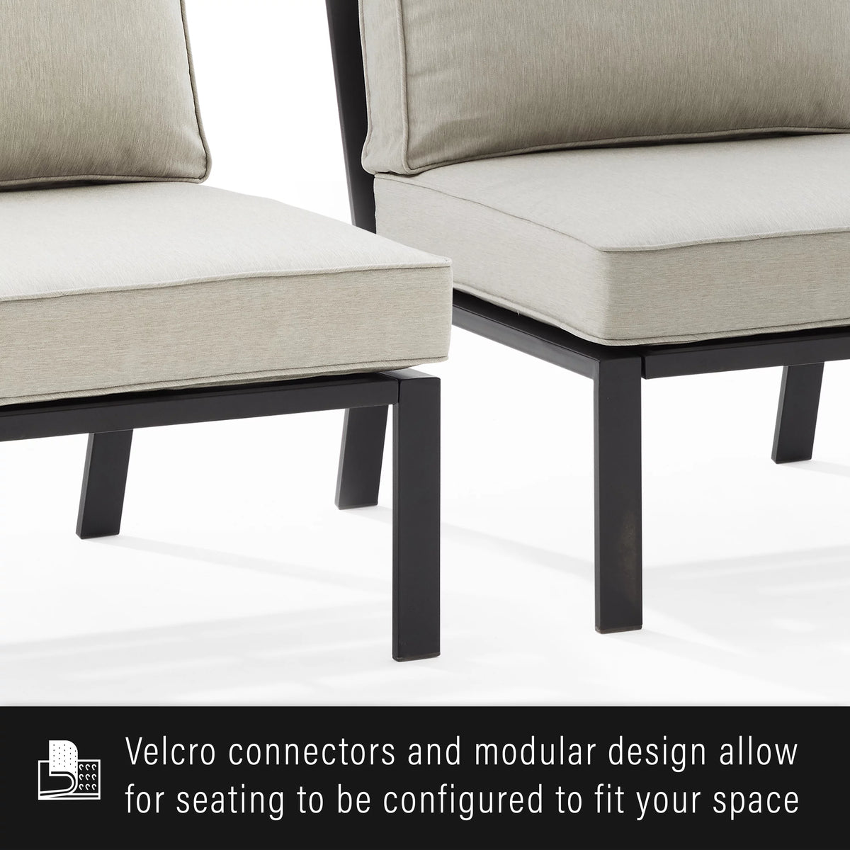 5 Pc Outdoor Metal Sectional Set with Fire Table Taupe Matte Black V55400